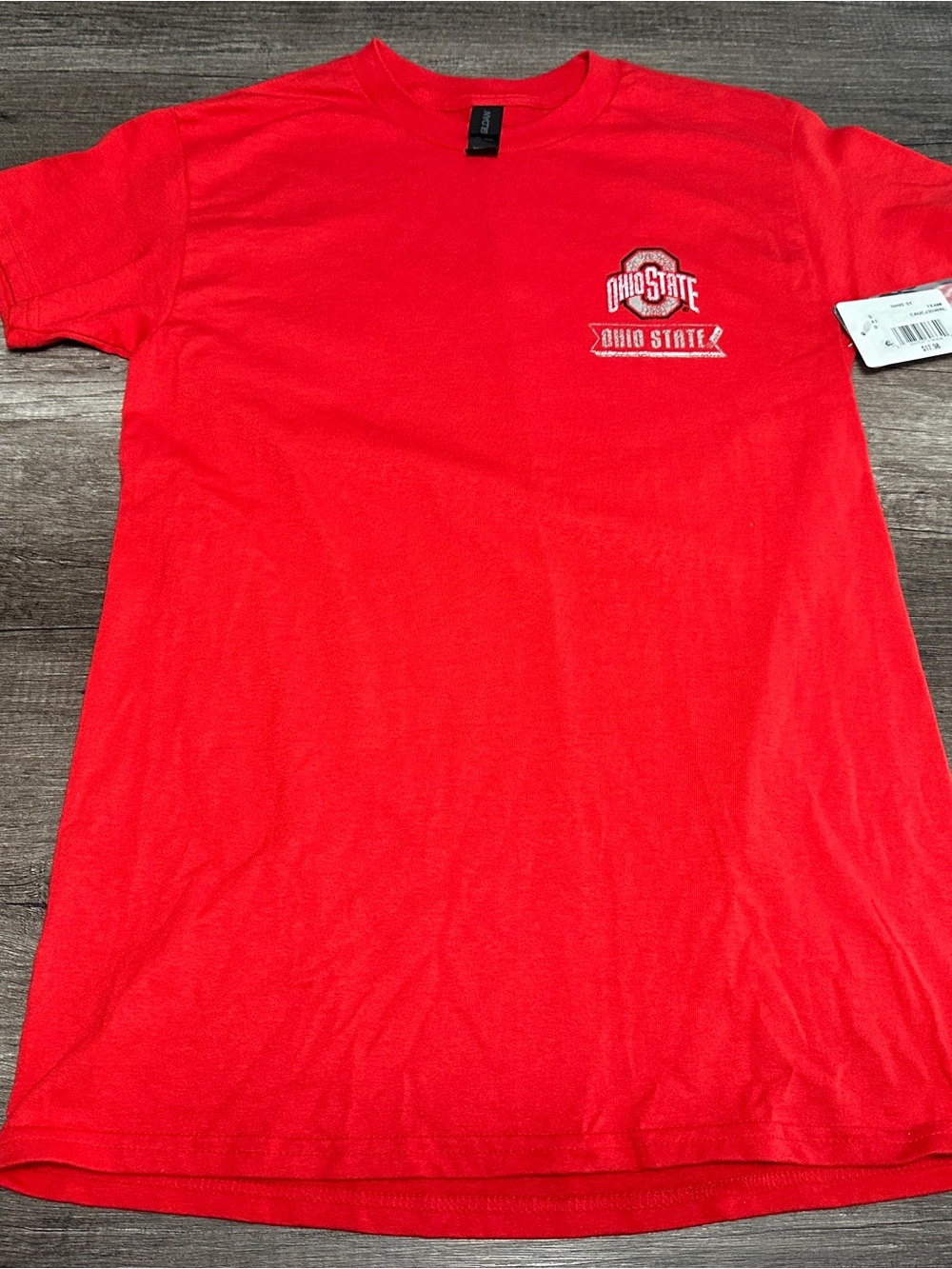 Ohio State Buckeyes red t-shirt with white 'Buckeyes' text and logo #buckeyes